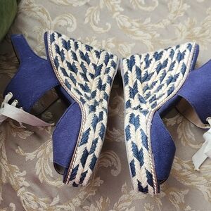 Tory Burch Blue and White Espadrilles